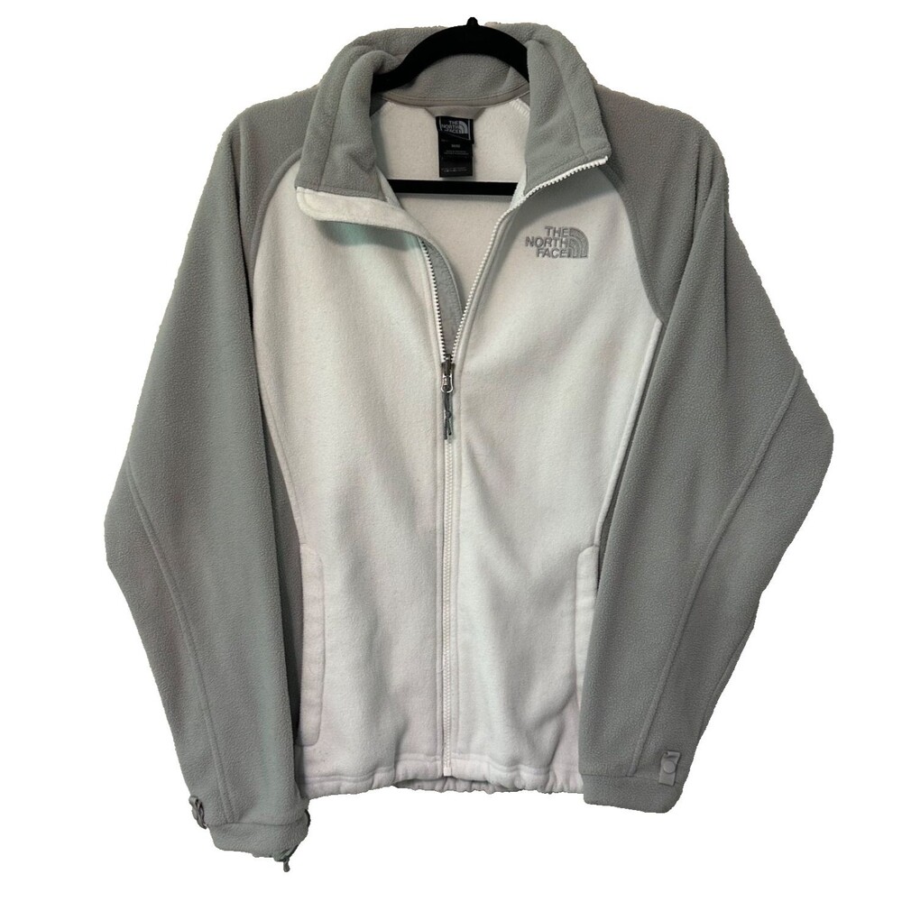 The North Face Womens Jacket Medium White Gray Khumbu Fleece Full Zip Heavy Logo